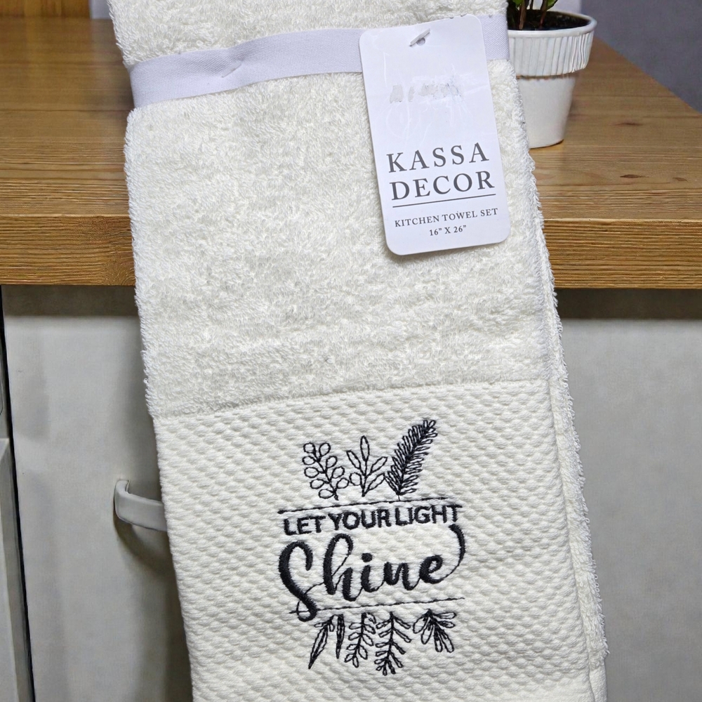Cream With Black Embroidered Kitchen Towel Set